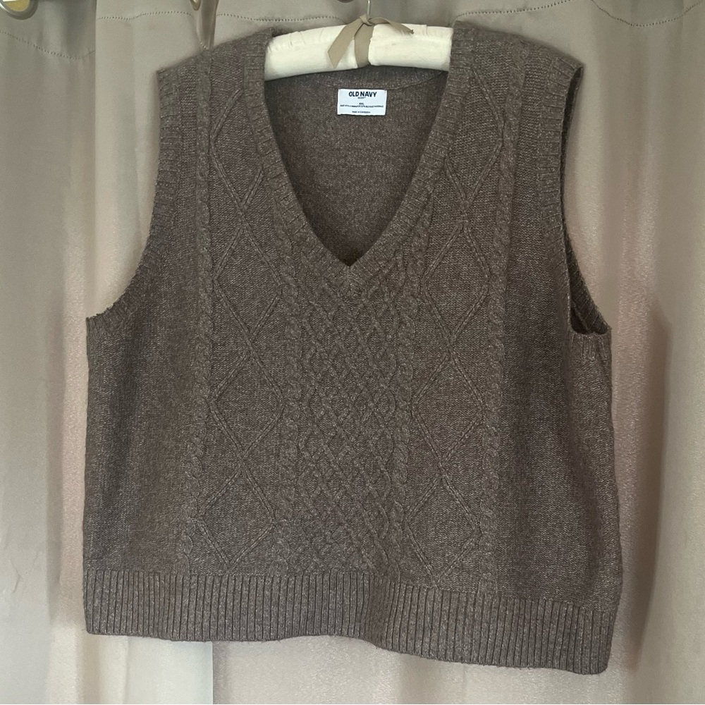 Old navy women xxl so soft marbled tan sweater vest cable knit